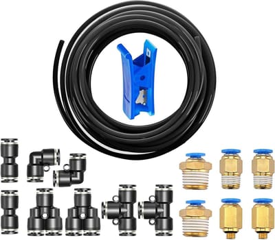 Flexibele Pneumatische PU Slang 10 m - Polyurethaan Compressed Air Slang met 14 Stuks Pneumatische Connectoren, 6mm x 4mm, Zwart, Voor Buitengebruik