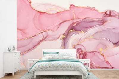 Behang - Fotobehang Goud - Marmer - Roze - Breedte 390 cm x hoogte 260 cm