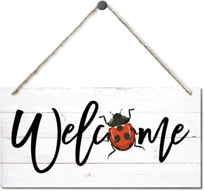 Welkom Decor Teken - Houten Bord - Thuis Decoratie - Lieveheersbeestje Print - 30x15x0.3 cm - Wit