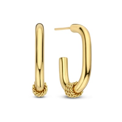 CO88 Collection Oorbellen Dames - Halve Oorringen - Rechthoek - 24x15,8mm - 3mm Breed - Staal - Goudkleurig - 8CE-70548