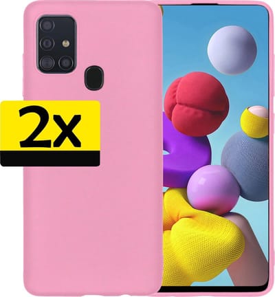 Hoesje - 2 Stuks - Geschikt voor Samsung Galaxy A21s - Sterk & Shockproof - Case Siliconen - Back Cover - Telefoon Hoes - Telefoonhoesjes - Lichtroze