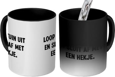 Magische Mok - Foto op Warmte Mokken - Koffiemok - Loop de tuin uit en sluit af - Spreuken - Quotes - Magic Mok - Beker - 350 ML - Theemok - Mok met tekst