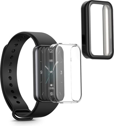 kwmobile 2x smartwatch hoes geschikt voor HONOR Band 9 hoesje - Siliconen sporthorloge cover - Activity tracker case in transparant / zwart