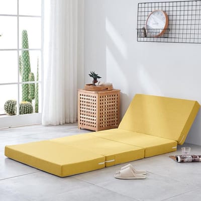 Vouwbare Matras - Draagbare Futon - Gastverblijf - Verwijderbare Hoes - 200cm Lang - Geel