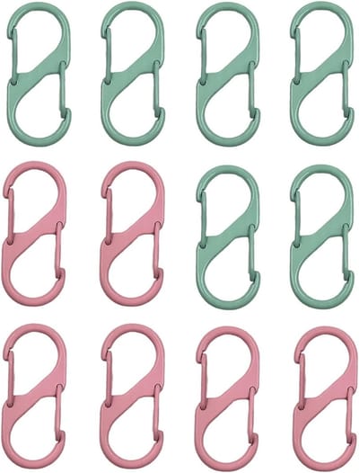 Set van 12 Antidiefstal Rits Trekhaakjes voor Rugzak en Carabiner Sluiting (Groen - Roze) met Versterkte Beveiliging en Duurzaam Ontwerp