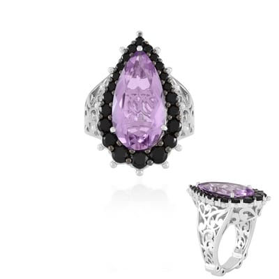 Cavill - Zilveren Ring - 925 Sterling Zilver Gerhodineerd - Lavendel Amethist 5,805 ct Peervormig - Zwarte Spinel Sieraden - Elegante Damesring