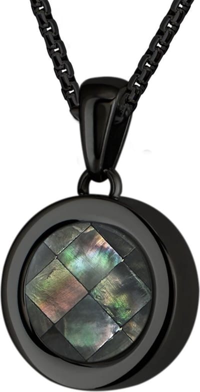 Quiges 12mm Mini Munt Hanger Zwart RVS Glans met Schelp Grijze Blokjes Munt en Box Ketting Ankerketting 42-46cm