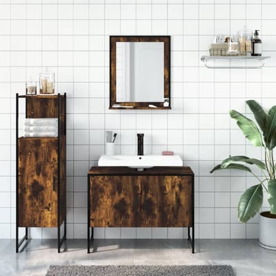 vidaXL - 3-delige - Badkamermeubelset - bewerkt - hout - gerookt - eikenkleurig