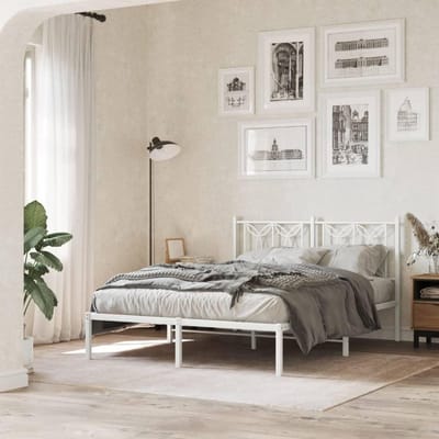 Bedframe Metaal - Bed met Hoofdbord - Slaapkamer Meubel - Robuust en Stabiel - 140x190 cm - Wit