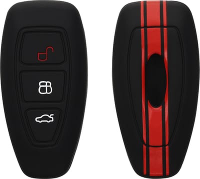 kwmobile autosleutel hoesje geschikt voor Ford 3-knops autosleutel Keyless Go - Autosleutel behuizing in rood / zwart - Rallystrepen design