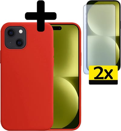 Hoesje - Met 2x Screenprotector - Geschikt voor Apple iPhone 15 - Sterk & Shockproof - Back Cover - Siliconen Case - Telefoon Hoes - Telefoonhoesjes - Rood