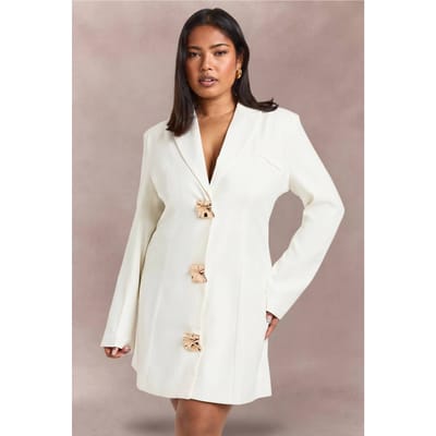 boohoo Dames Plus Blazerjurk Met Goudkleurige Details | Ivoor | Maat: 44