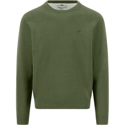 Fynch-Hatton Trui Solid Color Round Neck Superfine 3-Ply Cotton Moss / male