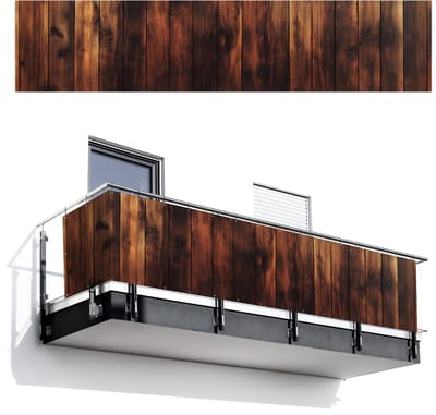 Balkonscherm 500x110 cm - Balkonposter Hout - Planken - Vintage - Donkerbruin - Balkon scherm decoratie - Balkonschermen - Balkondoek zonnescherm