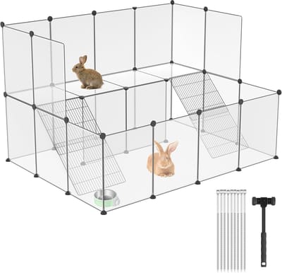 143x108x93cm Kleine dierenren set DIY montage konijnenhok van kunststof & metaal Kleine dierenhok met rubberhammer Buitenren ren voor hamster, konijn, cavia NAIZY