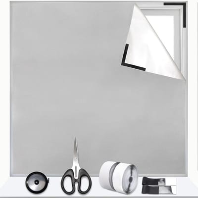Dailygoods- Verduisteringsdoek 100% verduistering - Verduisteringsrolgordijn - Hittebescherming - Met zuignappen - 3 m x 1,45 m - Zilvergrijze coating - Rolgordijn