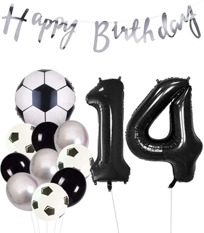 Cijfer Ballon 14 | Snoes Champions Voetbal Plus - Ballonnen Pakket | Zilver en Zwart