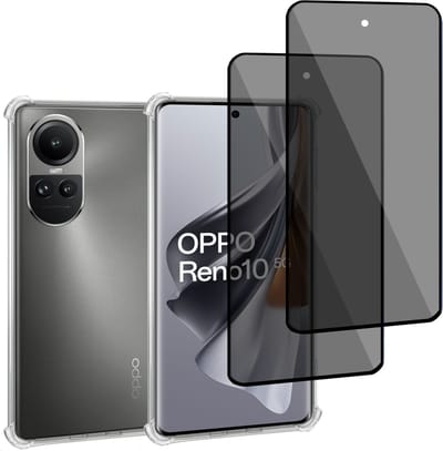 Geschikt voor OPPO Reno 10 / 10 Pro - Hoesje + 2x Screenprotector – Gehard Glas Cover + Shock Proof Case - Transparant