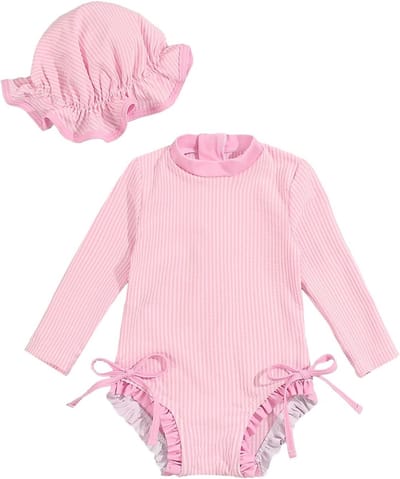 Zomerse Baby Meisjes Badpak met Lange Mouwen en Zonnehoed - UV Bescherming, Comfortabel en Stijlvol Badmode