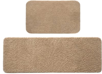 Allecto - Absorberende badmatset - Antislip badtapijt - Super zacht - Beige - Hydroscopiciteit - Geschikt voor badkamer en keuken