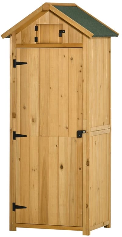 Houten Tuinschuur - 77x54,2x179 cm - Tuinhuis - Tuinkast - met Planken, Raam & Asfalt Dak - Gereedschapsschuur - Opslagruimte Tuin - Tuingereedschap Bewaren - Buitenschuren - Hout - Geel+groen