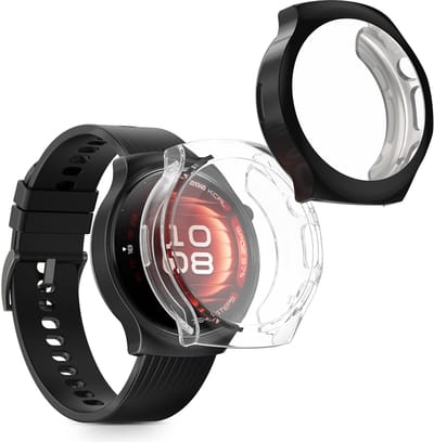 kwmobile 2x smartwatch hoes geschikt voor Huawei Watch 5 42mm hoesje - Siliconen sporthorloge cover - Activity tracker case in transparant / zwart