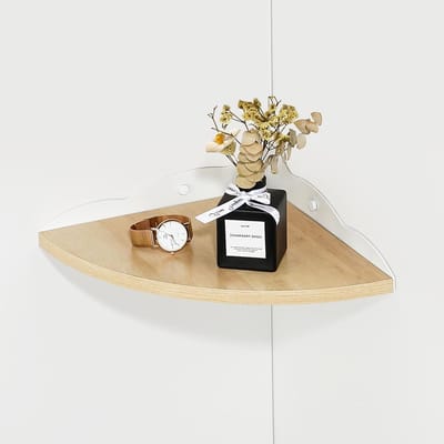 Drijvende Hoekplank van Hout voor Muur, Stevige Wandplanken met Draadopening, Ideaal voor Slaapkamer, Keuken en Woonkamer in Rustieke Stijl