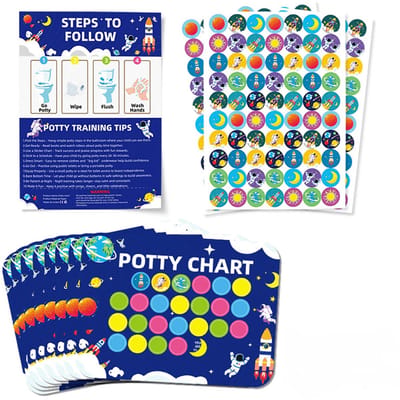 Dailygoods- Beloningstabel Zindelijkheidstraining - 8 Potjeskaarten - 210 Beloningsstickers - Astronaut-Thema - Instructieboekje - Veilig en Betrouwbaar Materiaal