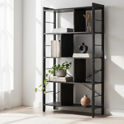 Mazazu - Zwarte boekenkast - Boekenrek - industrieel - Kasten - 74x30x154,5 cm