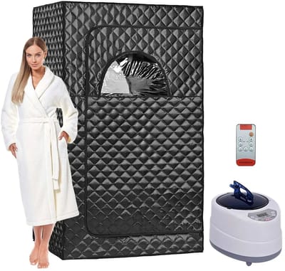 Draagbare Stoomsauna - Stoomkamer - Sauna Tent - Sauna Cabine - Met Afstandsbediening - Full Body - Ontgifting - Ontspanning - 2 L Stoomgenerator - Zwart - 100 x 78 x 172 cm.
