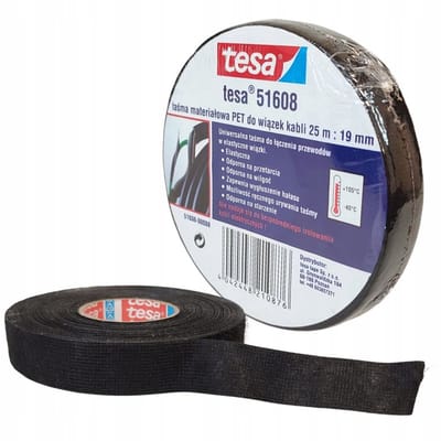 Tesa PET Viltband voor Kabelbundels - 25m x 19mm Zwart