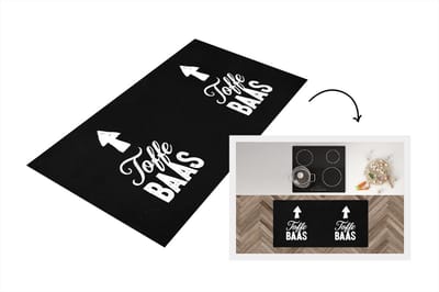 Keukenloper - Loper keuken - Toffe baas - Wit - Quotes - Zwart - 120x60 cm - Keukenloper vinyl