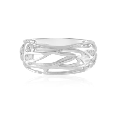 Cavill - Dames Zilveren Ring - 925 Sterling Zilver met Rhodium - Brede Moderne Ring - Filigraan Ontwerp met Golvende Lijnen - Elegant Sieraad