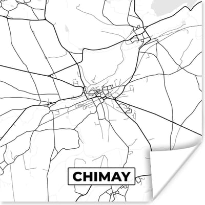 Poster België – Chimay – Stadskaart – Kaart – Zwart Wit – Plattegrond - 100x100 cm XXL
