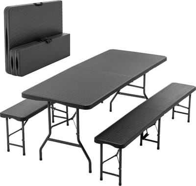 Zubaliya Klapbare Picknicktafel Set - 6ft Zwart - HDPE Boommotief - Veiligheidssluiting - UV-bestendig