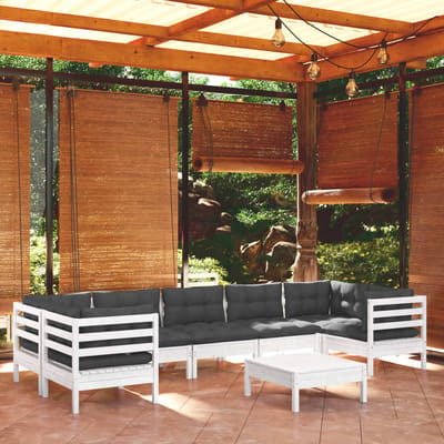 vidaXL - 8-delige - Loungeset - met - kussens - grenenhout - wit