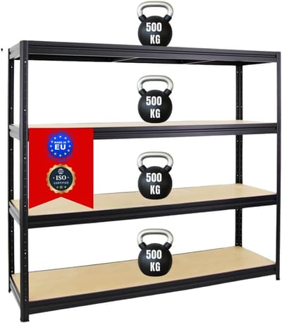 Opbergrek Zware Lasten - Garagerek Steekrek - Opslag Organisatie - Schroefloos Snelmontage - 180x200x60cm - Zwart