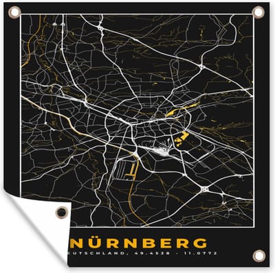 Tuin poster Neurenberg - Stadskaart - Plattegrond - Kaart - Goud - Duitsland - 200x200 cm - Tuindoek