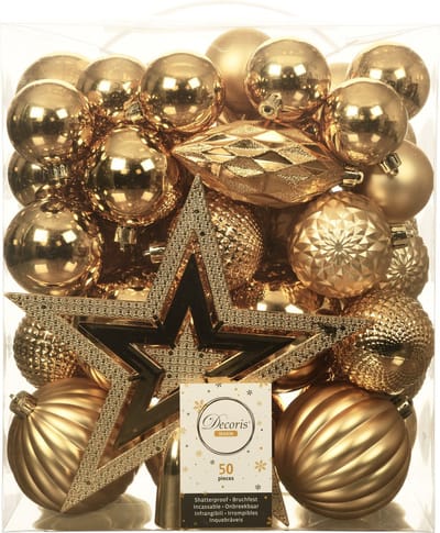 Decoris Kerstballen met piek - 49st - kunststof goud - 5-6-8-10 cm