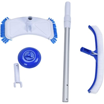 Ensemble de nettoyeur de piscine portable, tête d'aspiration, tige télescopique avec brosse, outil de nettoyage de piscine white