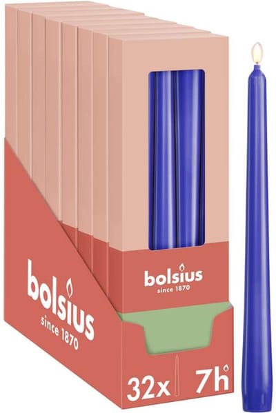 Bolsius - Glanzende dinerkaarsen - 32 stuks - Blauw - 24,5 cm - 7 branduren