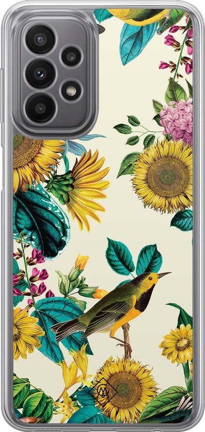 Casimoda® hoesje - Geschikt voor Samsung Galaxy A23 - Zonnebloemen / Bloemen - 2-in-1 case - Schokbestendig - Bloemen - Verhoogde randen - Multi, Transparant