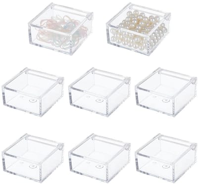Dailygoods- Opbergdoosjes 8 stuks - Doorzichtige Acryldoosjes - Scharnierend Deksel - Multifunctionele Opbergdozen - 6 x 6 x 3 cm - Voor Kantoorbenodigdheden