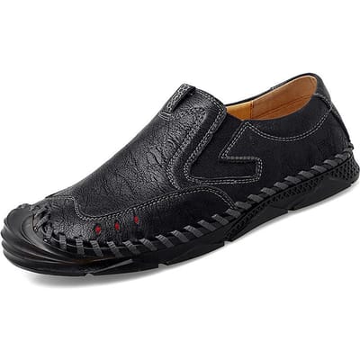 Zomer Leren Schoenen Heren Leer Handgemaakt Ademend Zachte Zool Heren Luie Instappers Zachte Noodle Veelzijdige Comfortabele Casual Schoenen 47 black
