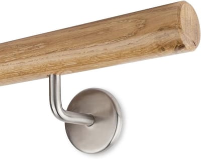 Leuning Set Hout - Trapleuning Set - Veilig Traplopen - Gelakt Eikenhout - 110 cm - Roestvrij Staal