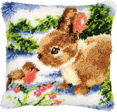 Vervaco - Knoopkussen kit - Konijn en vogeltje in de sneeuw - PN-0014136 - Borduren - Borduurpakket - Borduurpakket volwassenen - Borduurpakket kind