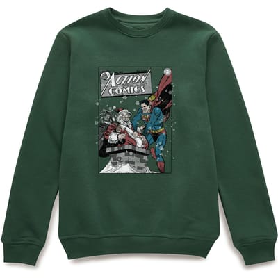 DC Comics Originals Superman met de Kerstman Action Comics Kersttrui - Donkergroen - L
