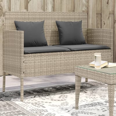 vidaXL - Tuinbank - met - kussens - poly - rattan - lichtgrijs