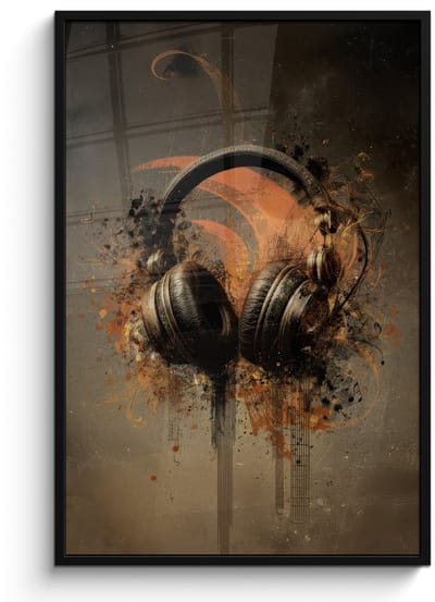 Poster in lijst - Fotolijst 80x120 cm - Posters - Koptelefoon - Bruin - Verf - Vintage - Posterlijst zwart - Decoratie - Wanddecoratie woonkamer - Muurdecoratie slaapkamer