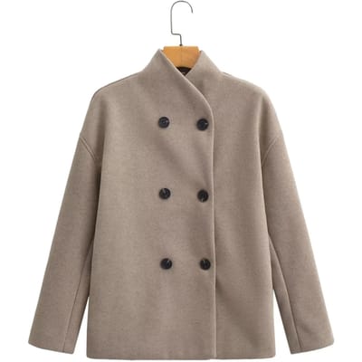 Herfst Winter Vrouwen Casual Effen Wollen Jas Mode Kantoor Dame Losse Dubbelrijige Coltrui Demi-seizoensjas S kaki